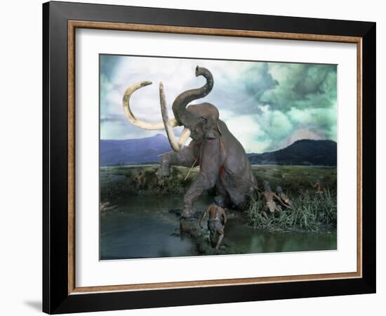 Mammoth Hunt, Lower Paleolithic era, Reconstruction-null-Framed Photographic Print