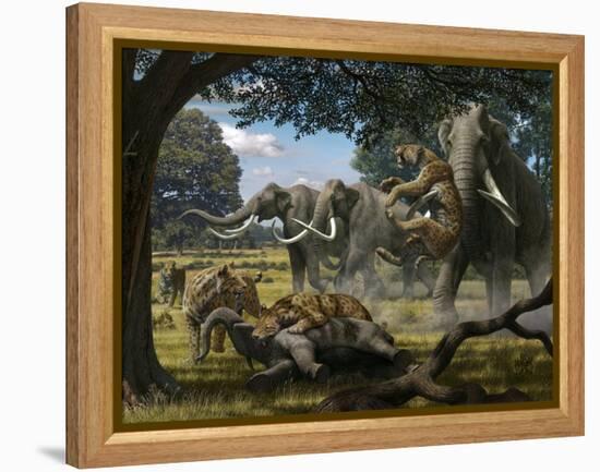 Mammoths And Sabre-tooth Cats, Artwork-Mauricio Anton-Framed Premier Image Canvas