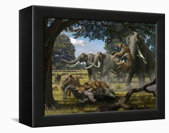 Mammoths And Sabre-tooth Cats, Artwork-Mauricio Anton-Framed Premier Image Canvas