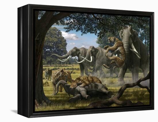 Mammoths And Sabre-tooth Cats, Artwork-Mauricio Anton-Framed Premier Image Canvas