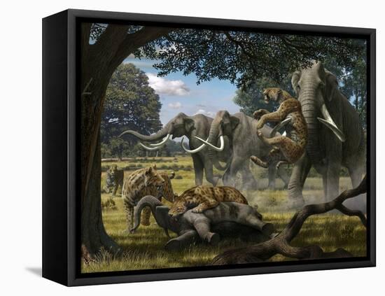 Mammoths And Sabre-tooth Cats, Artwork-Mauricio Anton-Framed Premier Image Canvas
