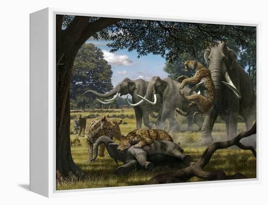 Mammoths And Sabre-tooth Cats, Artwork-Mauricio Anton-Framed Premier Image Canvas