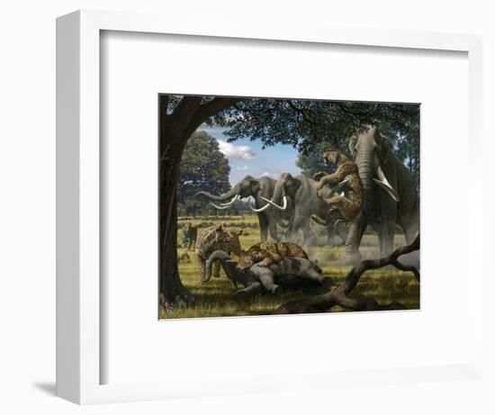 Mammoths And Sabre-tooth Cats, Artwork-Mauricio Anton-Framed Premium Photographic Print