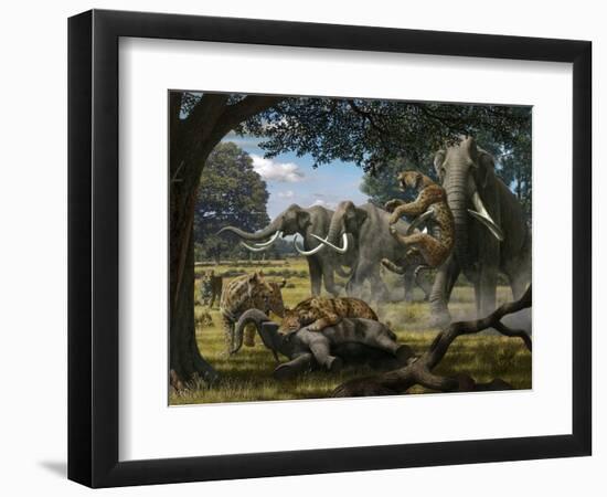 Mammoths And Sabre-tooth Cats, Artwork-Mauricio Anton-Framed Premium Photographic Print