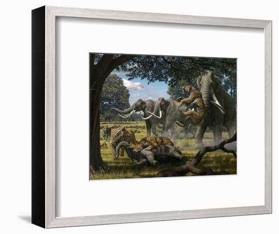 Mammoths And Sabre-tooth Cats, Artwork-Mauricio Anton-Framed Premium Photographic Print