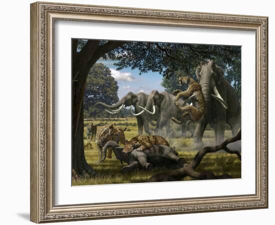 Mammoths And Sabre-tooth Cats, Artwork-Mauricio Anton-Framed Photographic Print