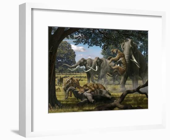 Mammoths And Sabre-tooth Cats, Artwork-Mauricio Anton-Framed Photographic Print