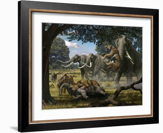 Mammoths And Sabre-tooth Cats, Artwork-Mauricio Anton-Framed Photographic Print