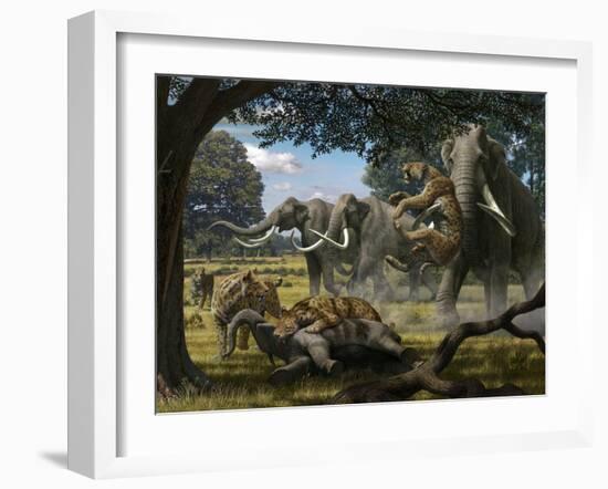 Mammoths And Sabre-tooth Cats, Artwork-Mauricio Anton-Framed Photographic Print