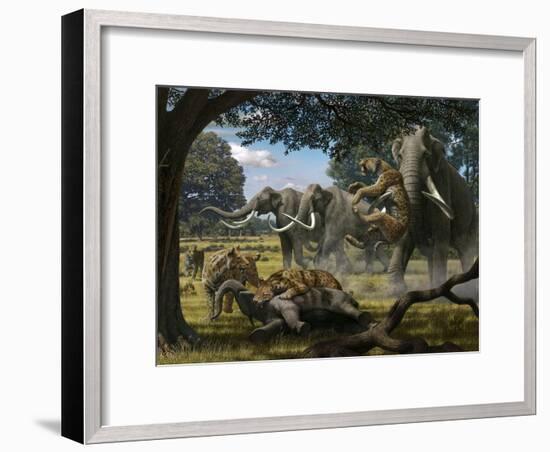 Mammoths And Sabre-tooth Cats, Artwork-Mauricio Anton-Framed Photographic Print