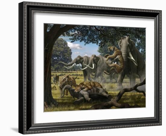 Mammoths And Sabre-tooth Cats, Artwork-Mauricio Anton-Framed Photographic Print