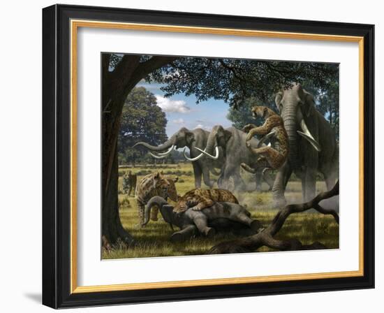 Mammoths And Sabre-tooth Cats, Artwork-Mauricio Anton-Framed Photographic Print