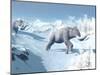 Mammoths Walking Slowly on the Snowy Mountain Against the Wind-null-Mounted Art Print