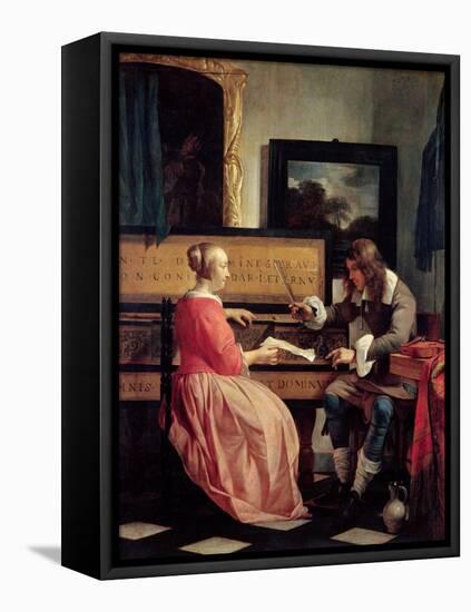 Man and a Woman Seated by a Virginal, c.1665-Gabriel Metsu-Framed Premier Image Canvas