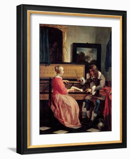 Man and a Woman Seated by a Virginal, c.1665-Gabriel Metsu-Framed Giclee Print