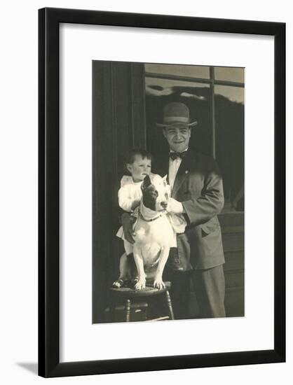 Man and Boy with Pit Bull Terrier-null-Framed Art Print