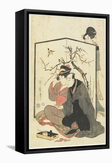 Man and Courtesan Smoking Pipes, C. 1804-Kitagawa Utamaro-Framed Premier Image Canvas