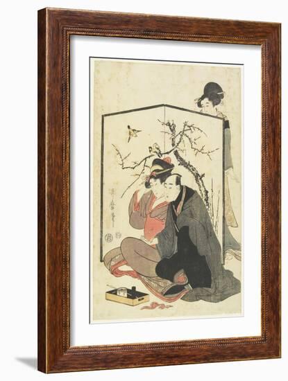 Man and Courtesan Smoking Pipes, C. 1804-Kitagawa Utamaro-Framed Giclee Print