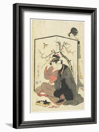 Man and Courtesan Smoking Pipes, C. 1804-Kitagawa Utamaro-Framed Giclee Print