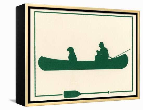 Man and Dog in Canoe-Crockett Collection-Framed Premier Image Canvas