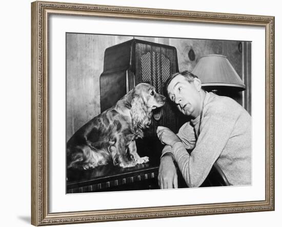 Man and Dog Listening to the Radio-null-Framed Photo