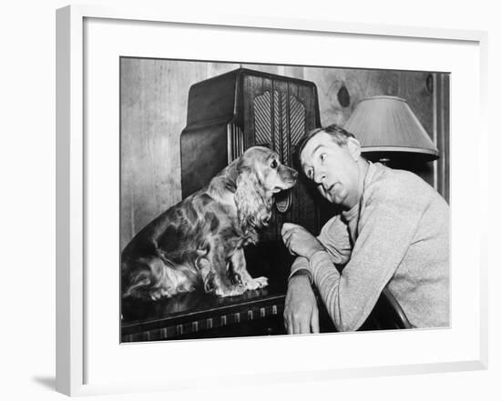 Man and Dog Listening to the Radio-null-Framed Photo