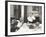 Man and His Pet Turkey Sitting Down to an Untraditonal Thanksgiving Dinner-null-Framed Photo