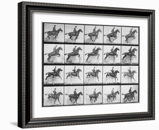 Man and Horse Jumping a Fence, Plate 640 from Animal Locomotion, 1887-Eadweard Muybridge-Framed Giclee Print