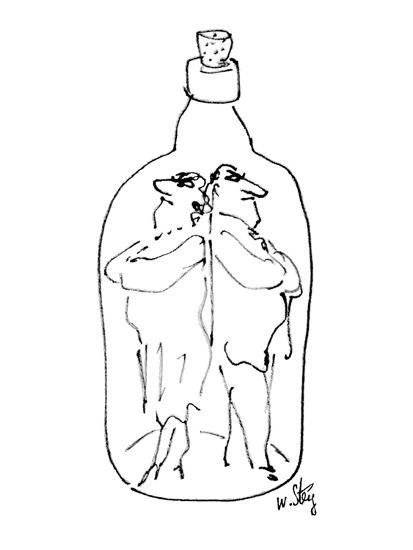 Man And Woman Are Back To Back Inside A Bottle New Yorker Cartoon Premium Giclee Print William Steig Art Com