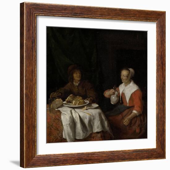 Man and Woman at a Meal-Gabriel Metsu-Framed Art Print