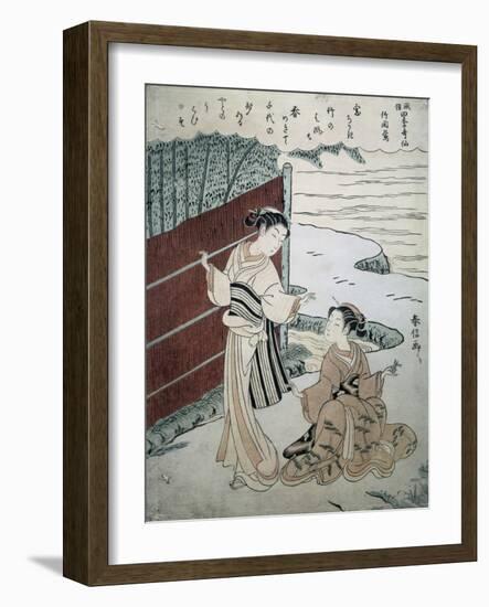 Man and Woman by a Hedge-Suzuki Harunobu-Framed Giclee Print