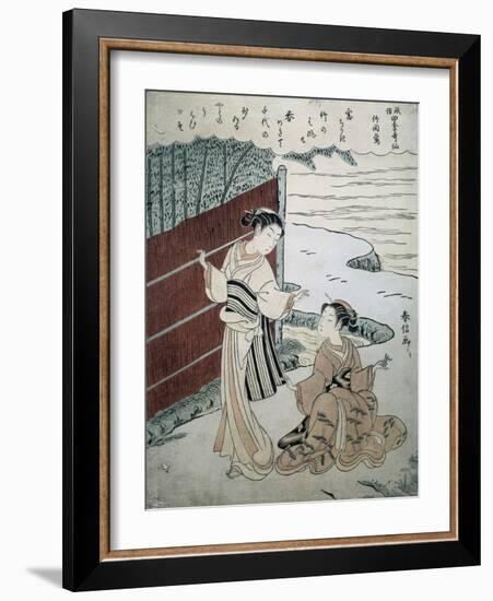 Man and Woman by a Hedge-Suzuki Harunobu-Framed Giclee Print