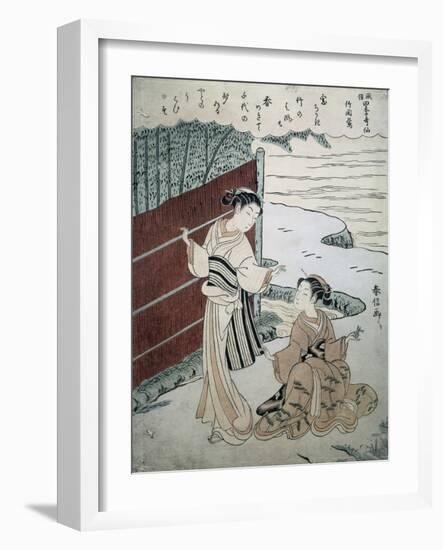 Man and Woman by a Hedge-Suzuki Harunobu-Framed Giclee Print
