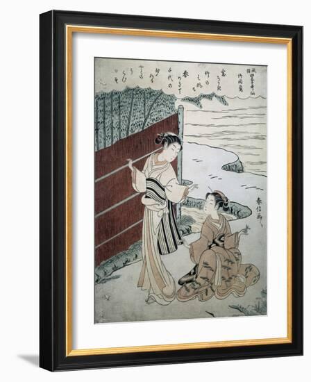 Man and Woman by a Hedge-Suzuki Harunobu-Framed Giclee Print