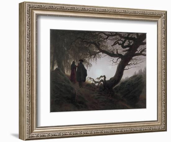 Man and Woman Contemplating the Moon-Caspar David Friedrich-Framed Premium Giclee Print