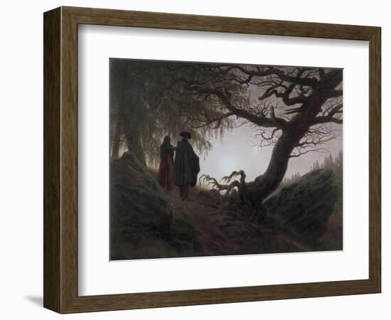 Man and Woman Contemplating the Moon-Caspar David Friedrich-Framed Premium Giclee Print