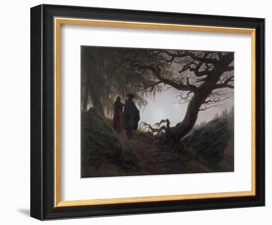 Man and Woman Contemplating the Moon-Caspar David Friedrich-Framed Premium Giclee Print