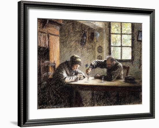 Man and Woman Drinking Eau De Vie-Léon Augustin L'hermitte-Framed Giclee Print