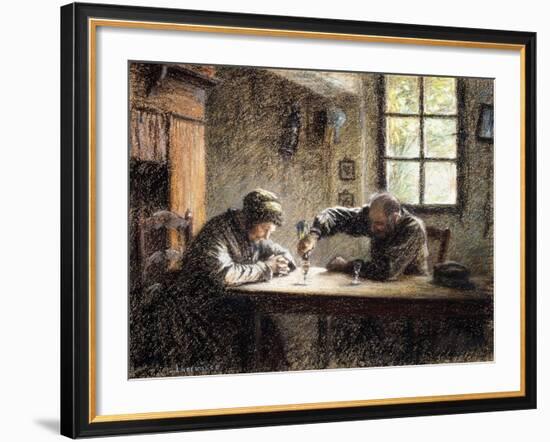 Man and Woman Drinking Eau De Vie-Léon Augustin L'hermitte-Framed Giclee Print