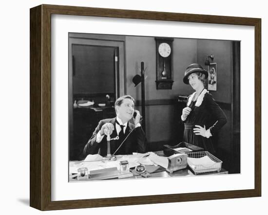 Man and Woman Flirting in the Office-null-Framed Photo