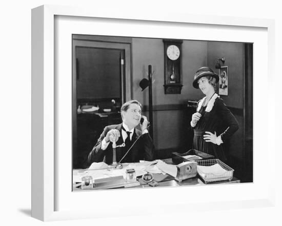 Man and Woman Flirting in the Office-null-Framed Photo