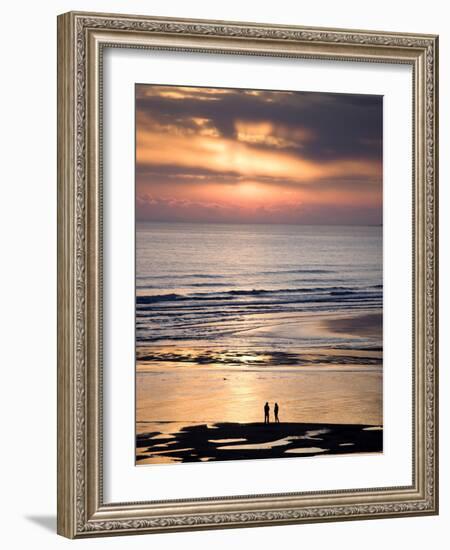 Man and Woman in Silhouette Looking Out Over North Sea at Sunsrise From Alnmouth Beach, England-Lee Frost-Framed Photographic Print