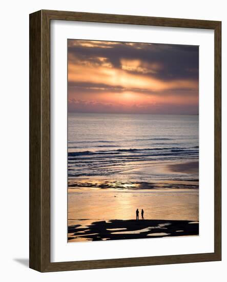 Man and Woman in Silhouette Looking Out Over North Sea at Sunsrise From Alnmouth Beach, England-Lee Frost-Framed Photographic Print