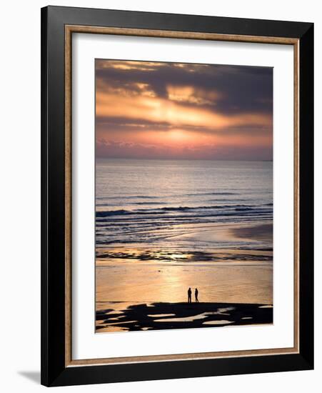 Man and Woman in Silhouette Looking Out Over North Sea at Sunsrise From Alnmouth Beach, England-Lee Frost-Framed Photographic Print