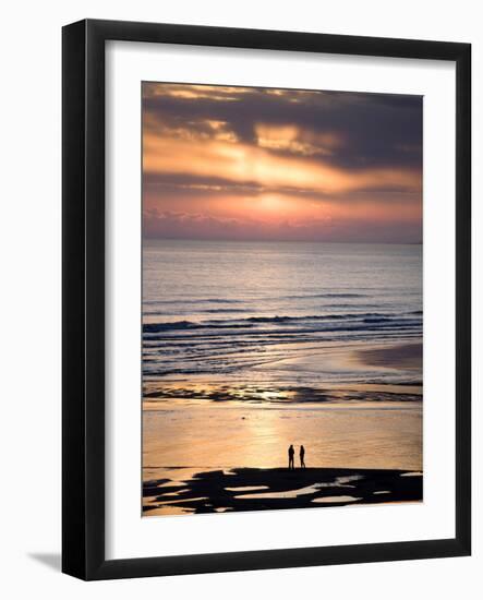 Man and Woman in Silhouette Looking Out Over North Sea at Sunsrise From Alnmouth Beach, England-Lee Frost-Framed Photographic Print