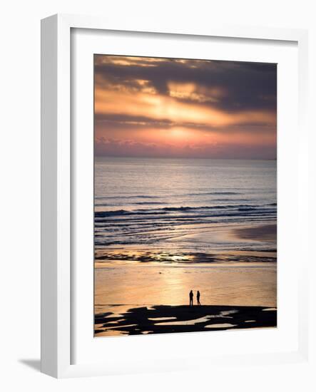 Man and Woman in Silhouette Looking Out Over North Sea at Sunsrise From Alnmouth Beach, England-Lee Frost-Framed Photographic Print