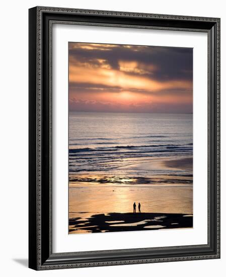 Man and Woman in Silhouette Looking Out Over North Sea at Sunsrise From Alnmouth Beach, England-Lee Frost-Framed Photographic Print