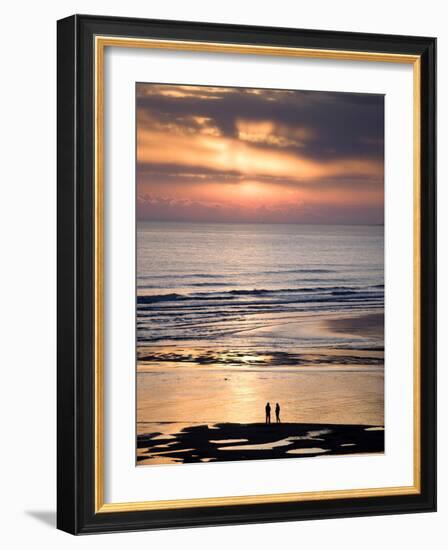 Man and Woman in Silhouette Looking Out Over North Sea at Sunsrise From Alnmouth Beach, England-Lee Frost-Framed Photographic Print