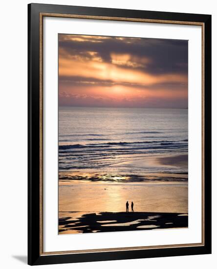 Man and Woman in Silhouette Looking Out Over North Sea at Sunsrise From Alnmouth Beach, England-Lee Frost-Framed Photographic Print