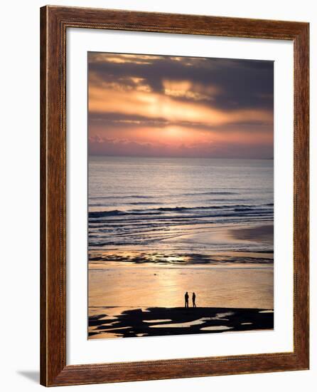 Man and Woman in Silhouette Looking Out Over North Sea at Sunsrise From Alnmouth Beach, England-Lee Frost-Framed Photographic Print